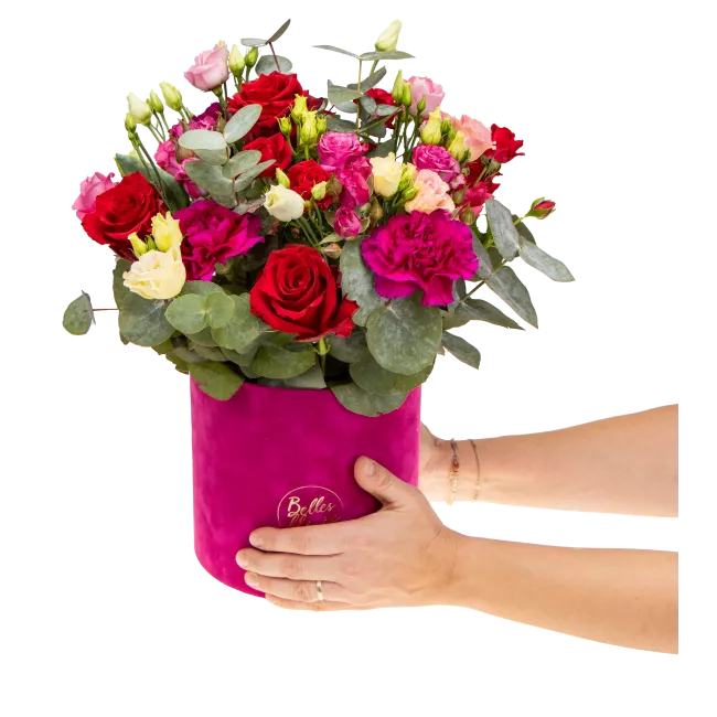 Flower box with roses and carnations